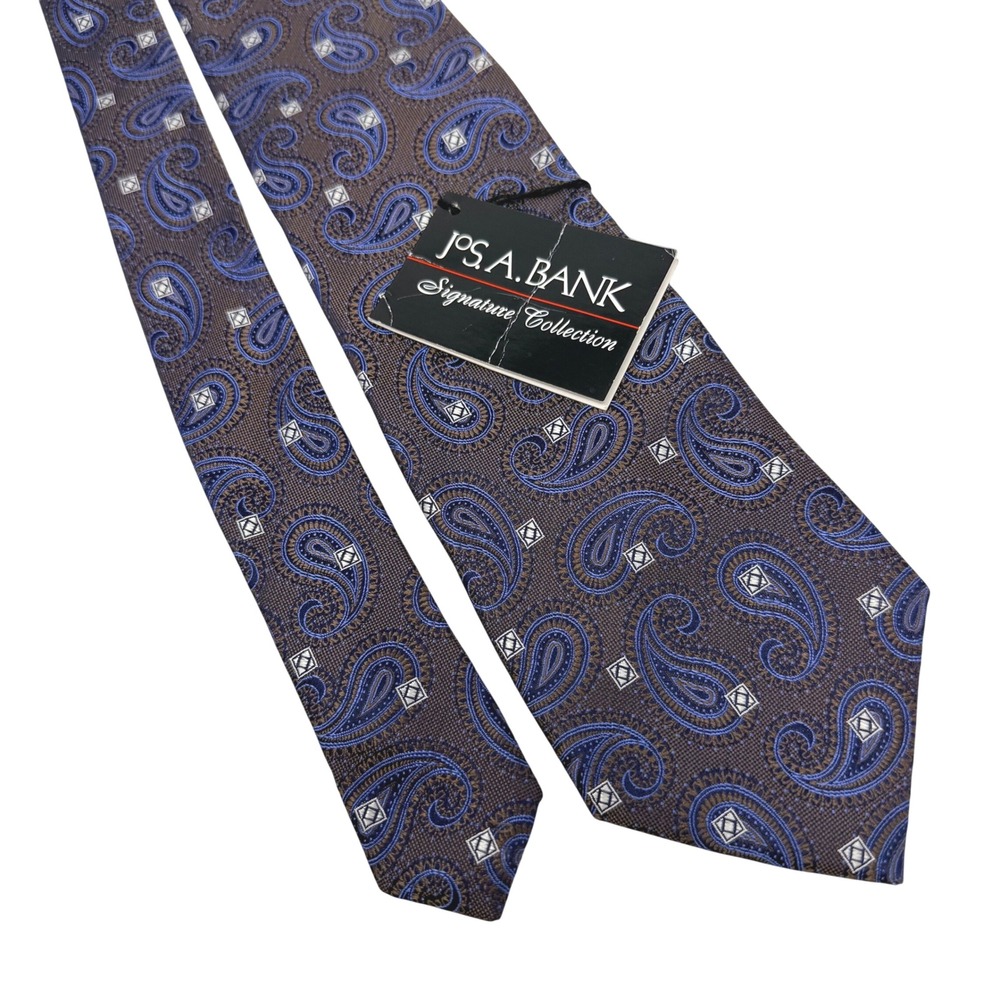 Jos. A. Bank Signature Collection Blue Brown Paisley 100% Silk Mens Necktie NEW